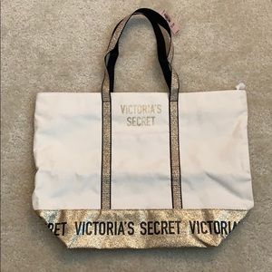 NWT Victoria’s Secret Gold Glittered Tote Bag